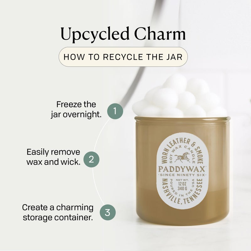 Paddywax Vista Scented Candle with Lid in Reusable Tonal Glass Jar, Clean-Burn 2-Wick Soy Candle with Approx. 84 Hour Burn Time, Decorative Gift Candles for Home, Worn Leather & Smoke, 12 oz - Image 5